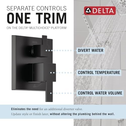Delta Faucet Modern Raincan 2-Setting Shower Square System Including Rain Shower Head and Handheld Spray Black, Rainfall Shower System Brushed Black, Shower Valve Trim Kit, Matte Black 342701-BL - Image 4