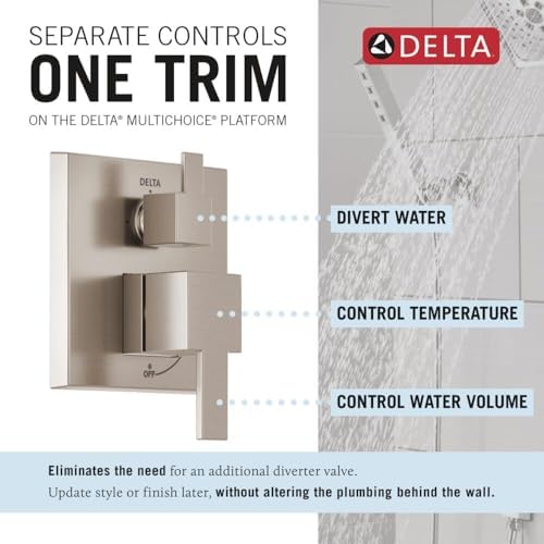Delta Faucet Modern Raincan 2-Setting Shower Square System Including Rain Shower Head and Handheld Spray Brushed Nickel, Rainfall Shower System Brushed Nickel, Spotshield Stainless 342701-SP - Image 4