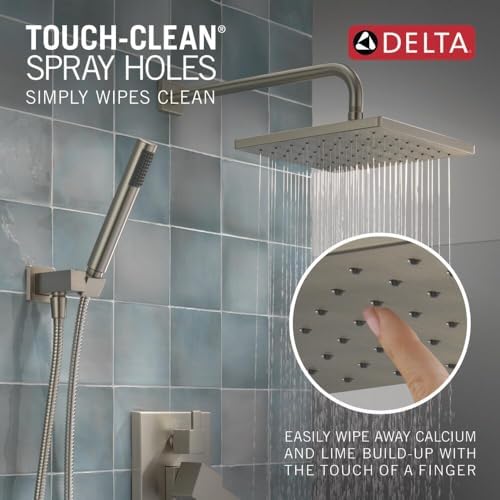 Delta Faucet Modern Raincan 2-Setting Shower Square System Including Rain Shower Head and Handheld Spray Brushed Nickel, Rainfall Shower System Brushed Nickel, Spotshield Stainless 342701-SP - Image 6
