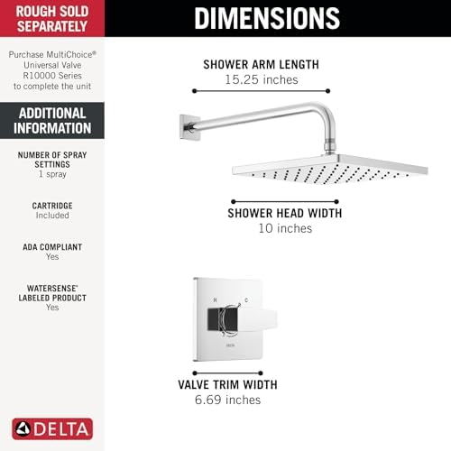Delta Faucet Modern Raincan Square Single-Function Shower Valve Trim Kit Gold, Shower Faucet Set, Rainfall Shower Head Gold, Delta Shower Kit, Champagne Bronze T14268-CZ-PP (Valve Not Included) - Image 4