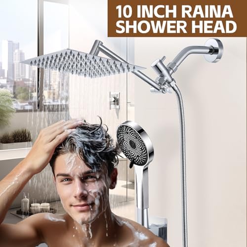 Shower Head,10”Rain Shower Head with Handheld Spray Combo and Adjustable Extension Arm/3-Way Flow Regulator/Shower System,High Pressure Rain Fall Hose,Chrome - Image 10