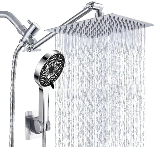 Shower Head,10”Rain Shower Head with Handheld Spray Combo and Adjustable Extension Arm/3-Way Flow Regulator/Shower System,High Pressure Rain Fall Hose,Chrome - Image 2