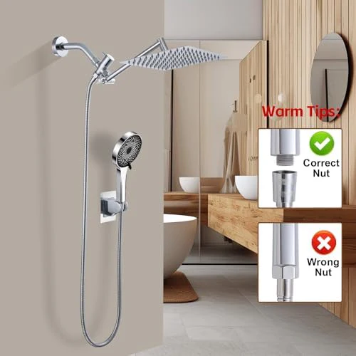 Shower Head,10”Rain Shower Head with Handheld Spray Combo and Adjustable Extension Arm/3-Way Flow Regulator/Shower System,High Pressure Rain Fall Hose,Chrome - Image 7