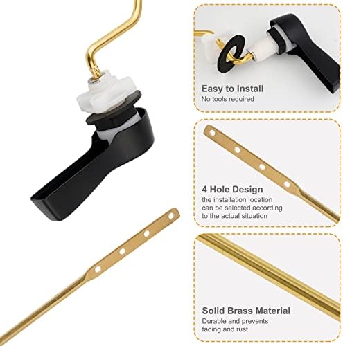 Hibbent Universal Metal Side Mount Toilet Handle Replacement Kit, Brass Toilet Flush Tank Lever with Stainless Steel Flapper Chains for Most Toilets, Matte Black Finish - Image 2