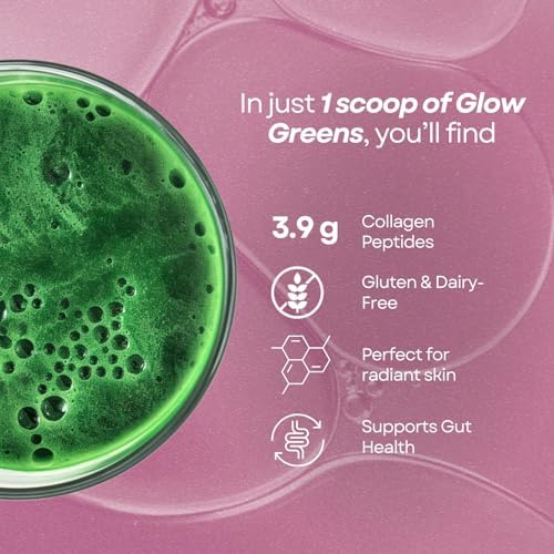 Glow Greens Powder, Collagen with Probiotics, Vitamins, Digestive Enzymes, Superfoods, Gut Health, Bloating Relief, Radiant Skin, Natural Glow, Spirulina, Juice Mix, 30 SVG, Mango - Image 2