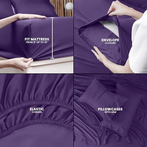 Utopia Bedding Queen Sheet Set – 4 Piece Bed Sheets for Queen Size Bed, Soft and Breathable Microfiber, Includes 1 Fitted Sheet, 1 Flat Sheet and 2 Pillowcases (Egg Plant) - Image 3