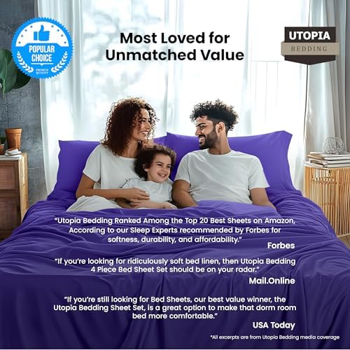 Utopia Bedding Queen Sheet Set – 4 Piece Bed Sheets for Queen Size Bed, Soft and Breathable Microfiber, Includes 1 Fitted Sheet, 1 Flat Sheet and 2 Pillowcases (Egg Plant) - Image 5
