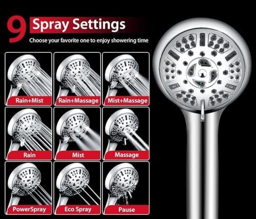 GRICH 2.5GPM Shower Head with Handheld Spray Combo: 2 in 1 Rainfall Shower Heads high pressure & Handheld Shower Head, 9 Spray Modes/Settings Detachable Shower Head with 60 Inch Hose - Image 4