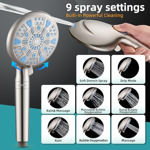 Cobbe 12 Inch All Metal 3-Way Rain Shower Head, High Pressure Shower Head, Dual Shower Heads with Handheld Spray Combo - 9 Spray Filtered Shower Head, Brushed Nickel - Image 2