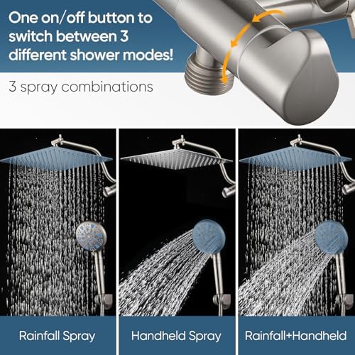 Cobbe 12 Inch All Metal 3-Way Rain Shower Head, High Pressure Shower Head, Dual Shower Heads with Handheld Spray Combo - 9 Spray Filtered Shower Head, Brushed Nickel - Image 5