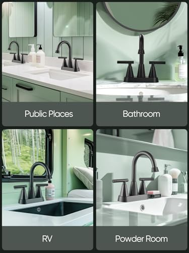 Cobbe Bathroom Faucets for Sink 3 Hole, 4 Inch with Pop Up Drain and 2 Supply Hoses, 2 Handle Centerset Bathroom Faucet for Sink Vanity, Midnight Black Matte - Image 8