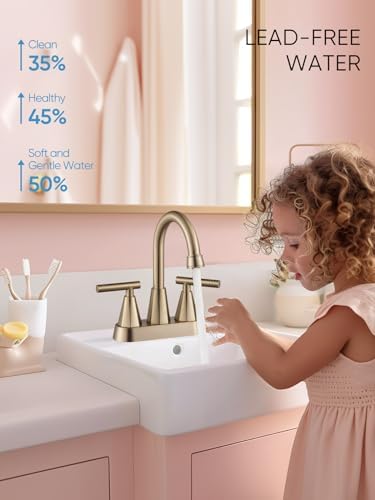 Cobbe Brushed Gold Bathroom Faucets, 4-Inch Bathroom Sink Faucet, 2 Handle Sink Faucet with Pop Up Drain and Water Supply Lines, Gold - Image 7