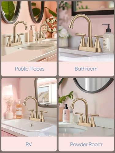 Cobbe Brushed Gold Bathroom Faucets, 4-Inch Bathroom Sink Faucet, 2 Handle Sink Faucet with Pop Up Drain and Water Supply Lines, Gold - Image 8