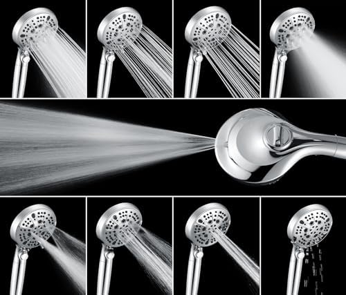 2-in-1 Shower Heads with Handheld 2.5GPM: 10” Rain Shower Head & Hand Held Shower Head, 10 Spray Settings Detachable Shower Head with ON/OFF Switch and 15-Stage Filter - Image 4