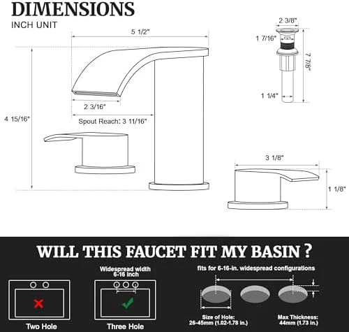 Ultimate Unicorn 8 inch Bathroom Faucet Brushed Nickel, Waterfall Bathroom Sink Faucet with Metal Pop-up Sink Drain Stopper and 2 Supply Hoses,2 Handle Widespread Faucet for Vanity Sink 3 Holes - Image 3
