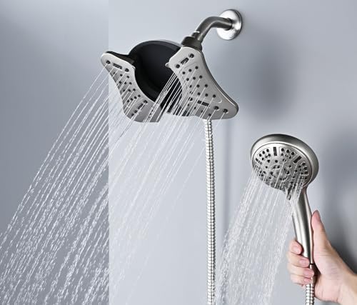 GRICH 2.5GPM Shower Heads with Handheld Spray Combo: 2 in 1 Rain Shower Head with Handheld Spray,Detachable High Pressure Shower Heads, 9 Spray Modes Adjustable Showerhead with 60 Inch Hose, Nickel - Image 2