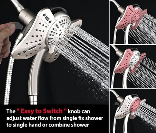 GRICH 2.5GPM Shower Heads with Handheld Spray Combo: 2 in 1 Rain Shower Head with Handheld Spray,Detachable High Pressure Shower Heads, 9 Spray Modes Adjustable Showerhead with 60 Inch Hose, Nickel - Image 3
