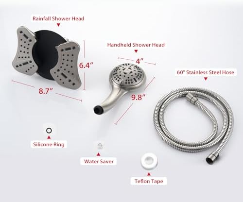 GRICH 2.5GPM Shower Heads with Handheld Spray Combo: 2 in 1 Rain Shower Head with Handheld Spray,Detachable High Pressure Shower Heads, 9 Spray Modes Adjustable Showerhead with 60 Inch Hose, Nickel - Image 6