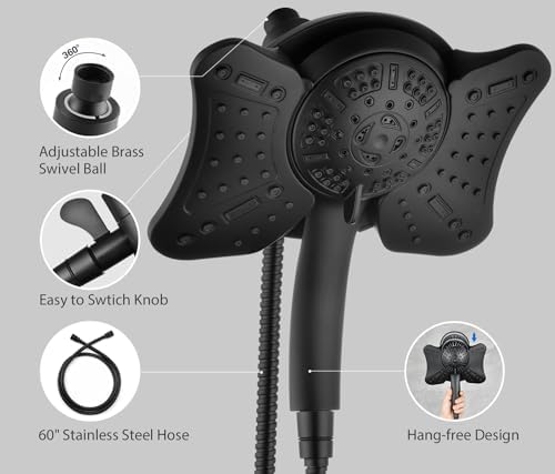 GRICH 2.5GPM Shower Heads with Handheld Spray Combo: High Pressure Rain Shower Heads with Built-in Power Wash, 9 Mode Adjustable Dual Rainfall Showerhead with Anti-Clog Nozzles and Hose, Black - Image 5