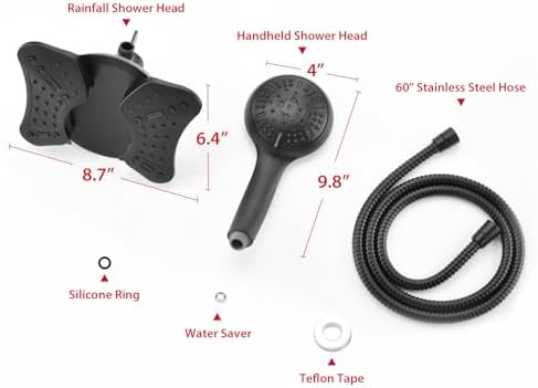 GRICH 2.5GPM Shower Heads with Handheld Spray Combo: High Pressure Rain Shower Heads with Built-in Power Wash, 9 Mode Adjustable Dual Rainfall Showerhead with Anti-Clog Nozzles and Hose, Black - Image 6