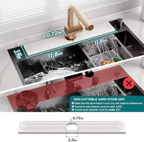 Faucet Mat for Kitchen Sink - 24'' Long Diatomite Fast Drying Stone Sink Tray, Super Absorbent, Prevents Moisture Buildup - Faucet Splash Guard for Bathroom Counter [Light Grey, Includes Sandpaper]1 - Image 4