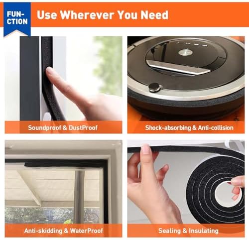 MAGZO Weather Stripping Door Seal 1 Inch W X 1 Inch T X 26 Ft Total Length, Strong Adhesion and High Resilience Air Conditioner Foam Insulation (6.5ft x 4 Rolls) - Image 7
