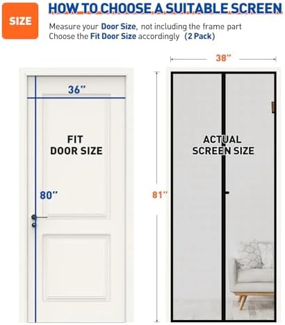MAGZO Magnetic Screen Door 2 Pack Fit Door Size 36 x 80 Inch, Screen Size 38" x 81" Strong Magnets Mesh, Reinforced Fiberglass Net for Patio and Front Entrances, Gray - Image 2