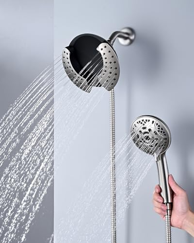 2.5GPM Shower Heads with Handheld Spray Combo: 7.2" Rainfall Shower Head & Hand Held Shower Head 2-IN-1 Shower Head with 60" Rotatable Stainless Steel Hose Nickel, Shower Trim Systems - Image 2