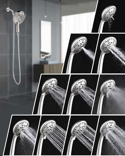 2.5GPM Shower Heads with Handheld Spray Combo: 7.2" Rainfall Shower Head & Hand Held Shower Head 2-IN-1 Shower Head with 60" Rotatable Stainless Steel Hose Nickel, Shower Trim Systems - Image 4