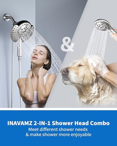 2.5GPM Shower Heads with Handheld Spray Combo: 7.2" Rainfall Shower Head & Hand Held Shower Head 2-IN-1 Shower Head with 60" Rotatable Stainless Steel Hose Nickel, Shower Trim Systems - Image 7