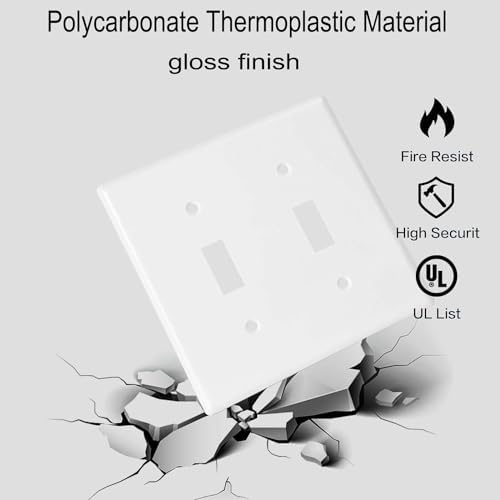 Toggle Light Switch Wall Plates 2-Gang Switch Electrical Cover Plate Unbreakable Thermoplastic Faceplate, White (10 Pack) - Image 2