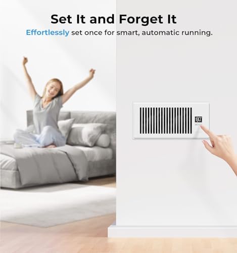 Quiet Register Booster Fan Fits 4" x 10" (DUCT OPENING CUTOUT), 10-Speed Smart Heating Cooling AC Vent Booster Fan w/Remote Control & Thermostat Control (Vertical Grille - White) - Corded - Image 5