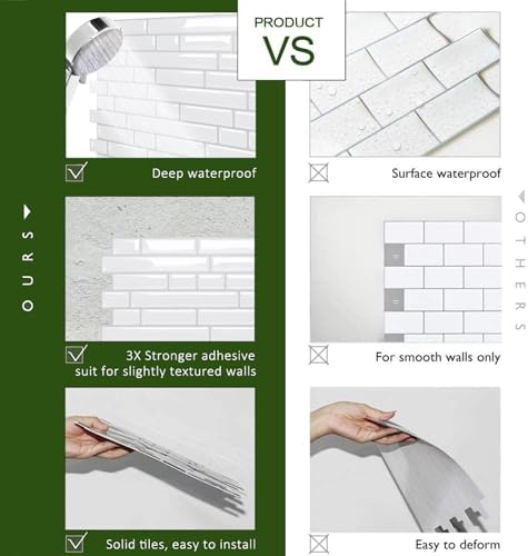 STICKGOO Peel and Stick Backsplash - 10 Sheets of 12”×12” - 3D Self Adhesive Peel and Stick Tile Backsplash for Kitchen & Bathroom - Image 3