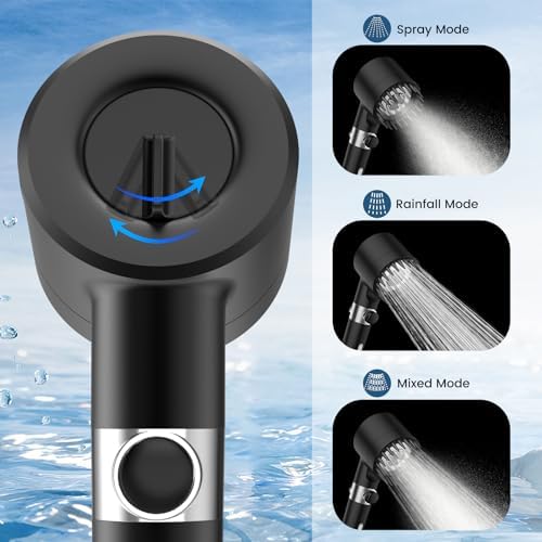 Filtered Shower Head with Handheld, High Pressure 3 Spray Mode Showerhead with 18 Stage Water Softener Filters for Hard Water - Remove Chlorine-BLACK - Image 4