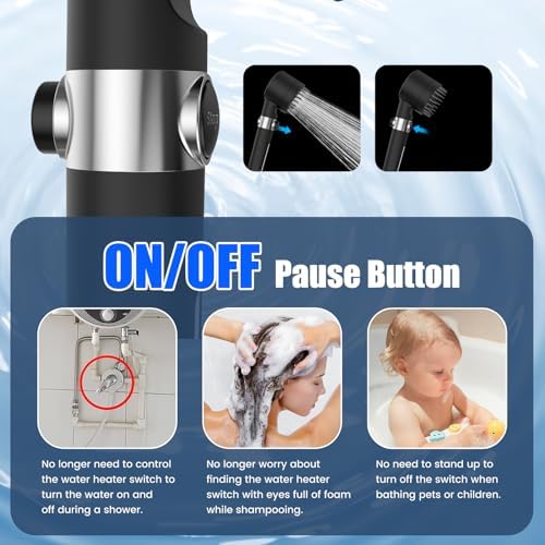 Filtered Shower Head with Handheld, High Pressure 3 Spray Mode Showerhead with 18 Stage Water Softener Filters for Hard Water - Remove Chlorine-BLACK - Image 6