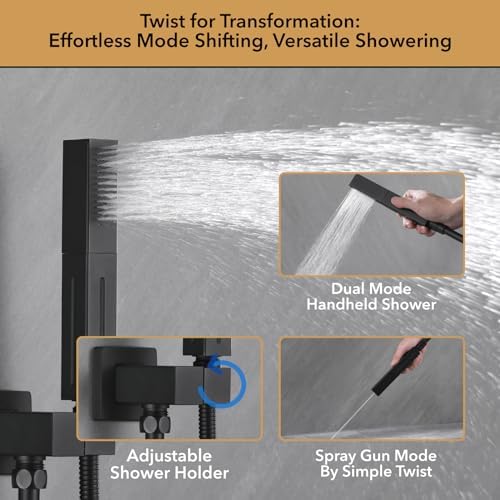 VANFOXLE Shower Faucet Set Matte Black Shower System,Push Button Diverter Shower Faucet with 2 in 1 Handheld,Ceiling Mount 10 Inch Shower Head with 6 Inch Wall Mount Shower Head - Image 3