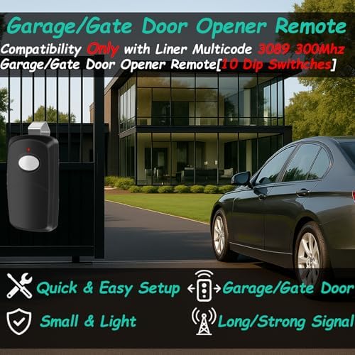 3 Replacement for Multicode Garage Gate Door Opener Remote,3089,308911,MCS308911,10 dip Switch,Black,300mhz - Image 2