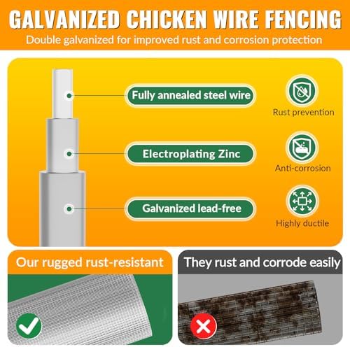 Hardware Cloth 1/4 inch 48 x 100 ft Galvanized Chicken Wire Fencing 23 Gauge Heavy Duty Hot Dip Galvanized Wire Fence Roll for Chicken Poultry Coop, Animal, Fencing,Garden Protection - Image 6