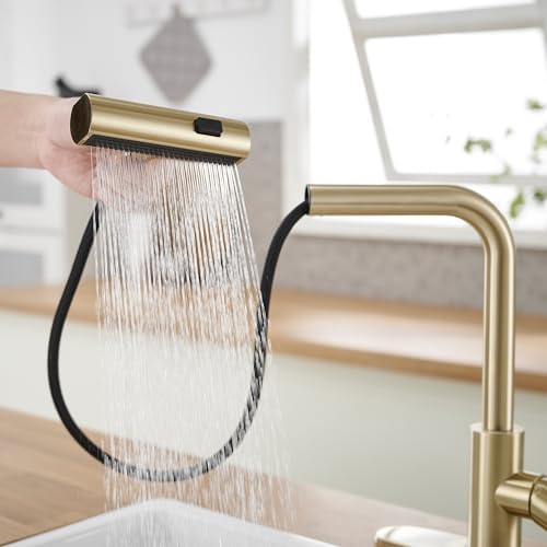 Gold Kitchen Faucets with Pull Down Sprayer,Waterfall Kitchen Sink Faucet,Commercial Utility Stainless Steel Kitchen Faucets,Single Handle Kitchen Sink Faucet with Pull Down Sprayer for 3 Function - Image 4