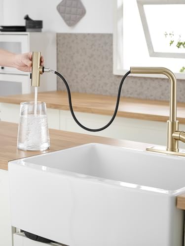 Gold Kitchen Faucets with Pull Down Sprayer,Waterfall Kitchen Sink Faucet,Commercial Utility Stainless Steel Kitchen Faucets,Single Handle Kitchen Sink Faucet with Pull Down Sprayer for 3 Function - Image 6