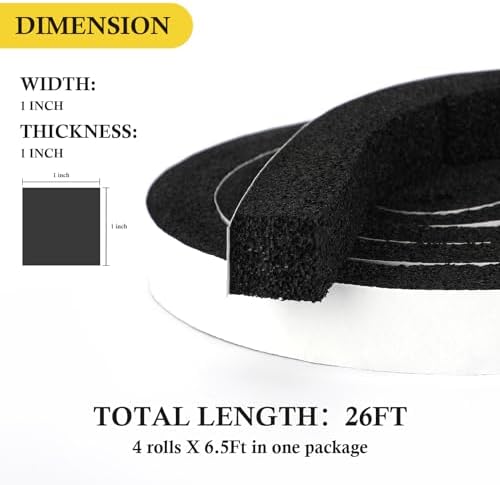 fowong Air Conditioner Window Seal 1 Inch X 1 Inch, Thick AC Weather Stripping High Resilience Foam Sealing Tape Adhesive AC Window Seal Kit 6.5ft Long (6.5ft x 4 Rolls, Black) - Image 2