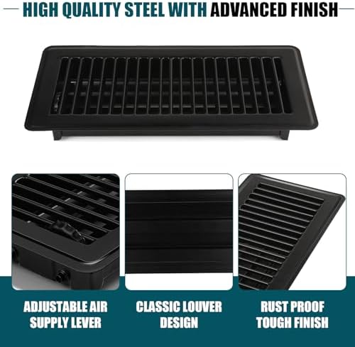 VOISEN Floor Register 4x10, 4 Pack Black Floor Register Vents,Heavy Duty Steel Walkable Floor Vents,Vent Covers for Home Floor - Image 4