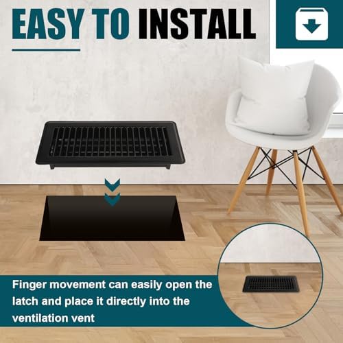 VOISEN Floor Register 4x10, 4 Pack Black Floor Register Vents,Heavy Duty Steel Walkable Floor Vents,Vent Covers for Home Floor - Image 6