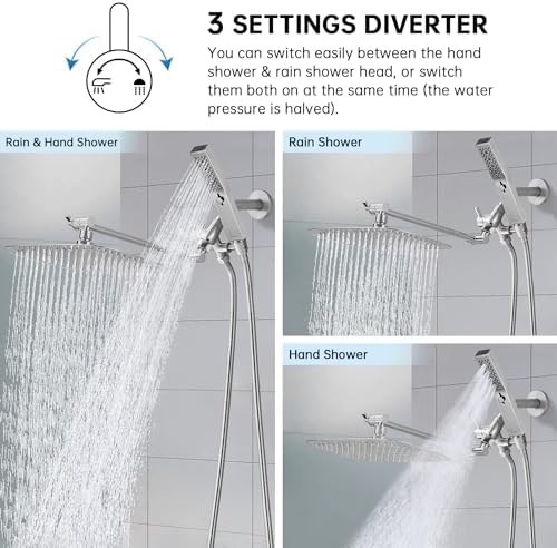 G-Promise All Metal 12 Inch Dual Shower Head with Handheld Combo, Rain Shower Head, Adjustable Extension Arm, Smooth 3-Way Diverter, 71 Inch Extra Long Hose - A Bathroom Upgrade(Brushed Nickel) - Image 2