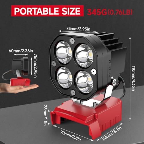 2 Packs LED Work Light Compatible with Milwaukee 18V Battery, 40W 6000LM Flashlight,18V Battery Cordless Work Light 120°Adjustable with Low Voltage Protection for Outdoors Job Site Lighting - Image 2