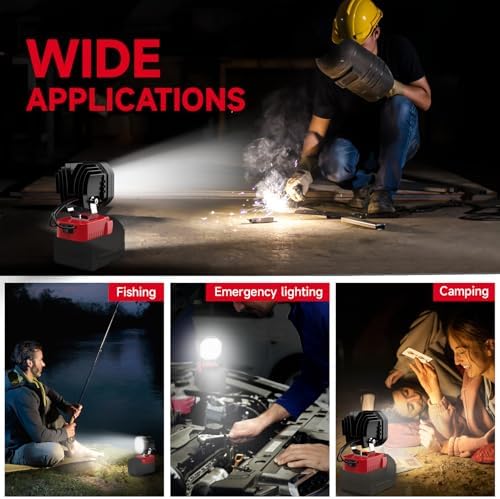 2 Packs LED Work Light Compatible with Milwaukee 18V Battery, 40W 6000LM Flashlight,18V Battery Cordless Work Light 120°Adjustable with Low Voltage Protection for Outdoors Job Site Lighting - Image 7