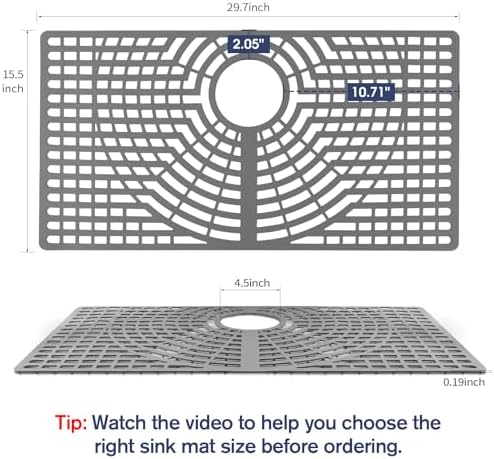 Silicone Sink Protector 30"x16" Rear Drain Hole, Heat Resistant Non-slip Dishwasher Suitable, Large Sink Mat for Bottom of Farmhouse Kitchen Stainless Steel Sink - Image 2