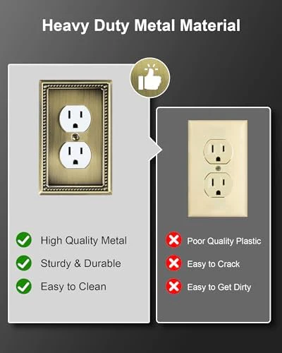 6-Pack Duplex Outlet Cover Plate, Antique Brass Metal Wall Plates for Electrical Outlets, 1 Gang Receptacle Cover, Pearls Decorative Switch Plates and Outlet Covers - Image 4