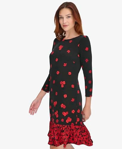 Tommy Hilfiger Women's 3/4 Sleeve High Neck Ruffle Trim Jersey Mini Dress - Image 3