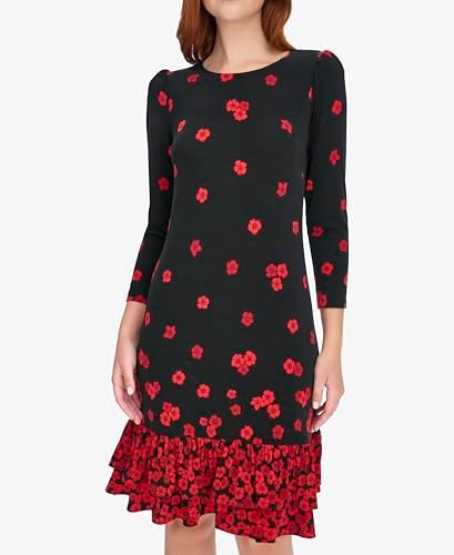 Tommy Hilfiger Women's 3/4 Sleeve High Neck Ruffle Trim Jersey Mini Dress - Image 5